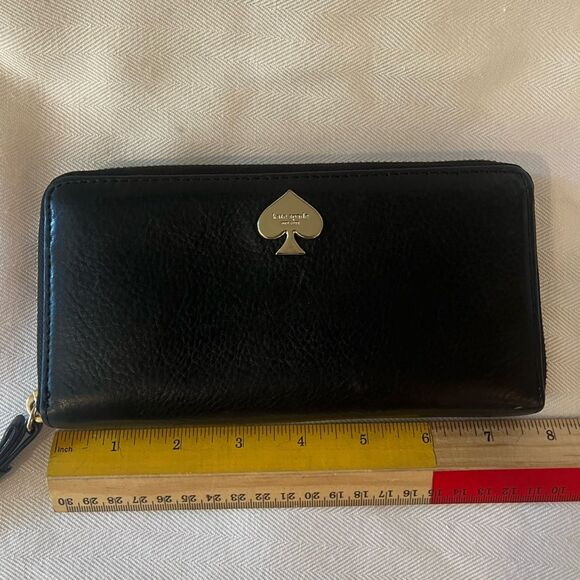 kate spade black leather wallet with black‎ and white stripe lining, like new! - Picture 10 of 11